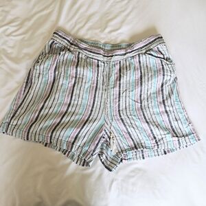 Womens Lane Bryant Linen Shorts Draw String Beach 14/16 Striped Colorful Bermuda